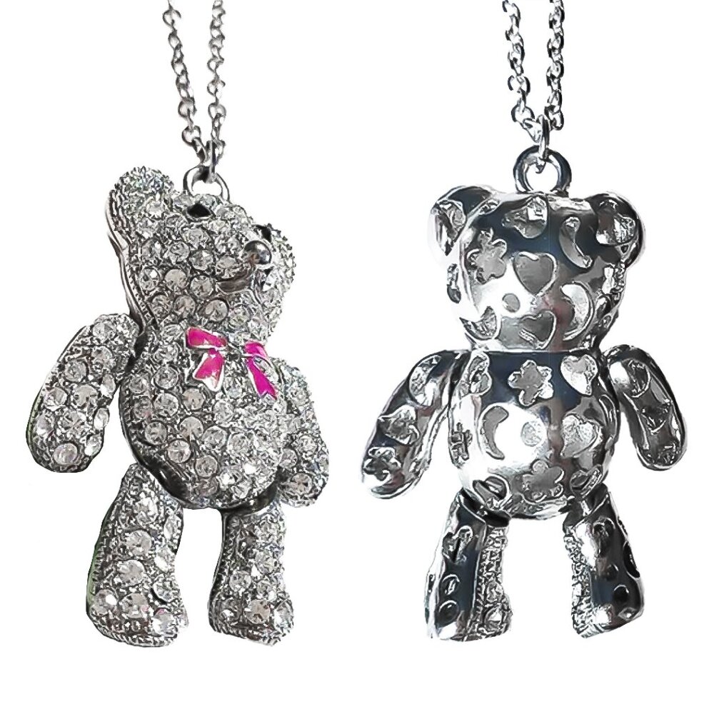 Diamond Rhinestone Bling Teddy Bear Pendant Necklace